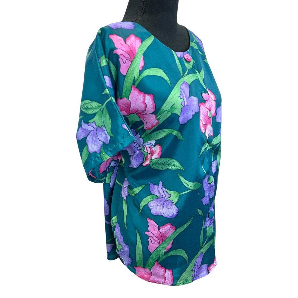 VINTAGE 90s-Y2K Thai Silk Floral Top - Picture 2 of 6